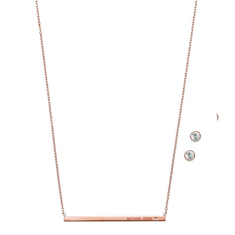 michael kors bar pendant necklace and stud earrings set